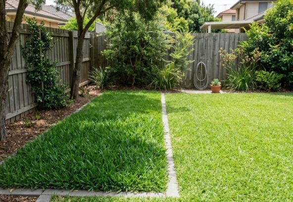 Sir Walter buffalo and kikuyu turf in a Sydney backyard with shade and full sun